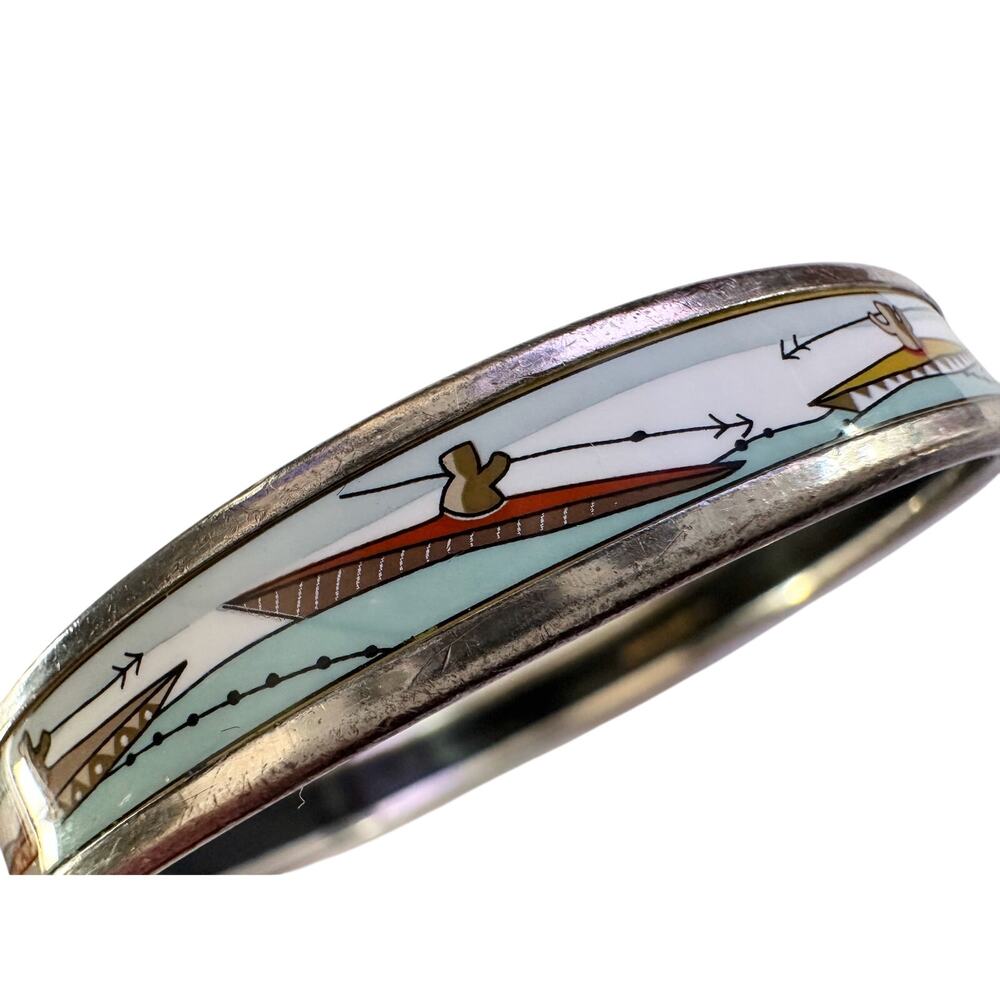 HERMES Enamel Printed Narrow Canoe Pattern Bracelet - Picture 7 of 16